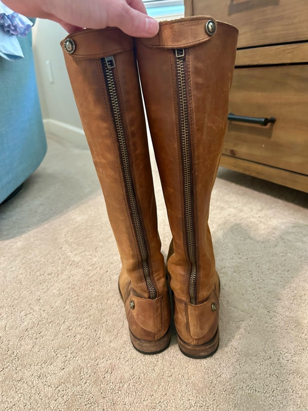 Frye Tall Riding Boots in Tan Brown Leather - Picture 4 of 7